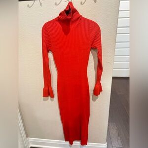 bebe Vibrant Red Long Sleeve Dress